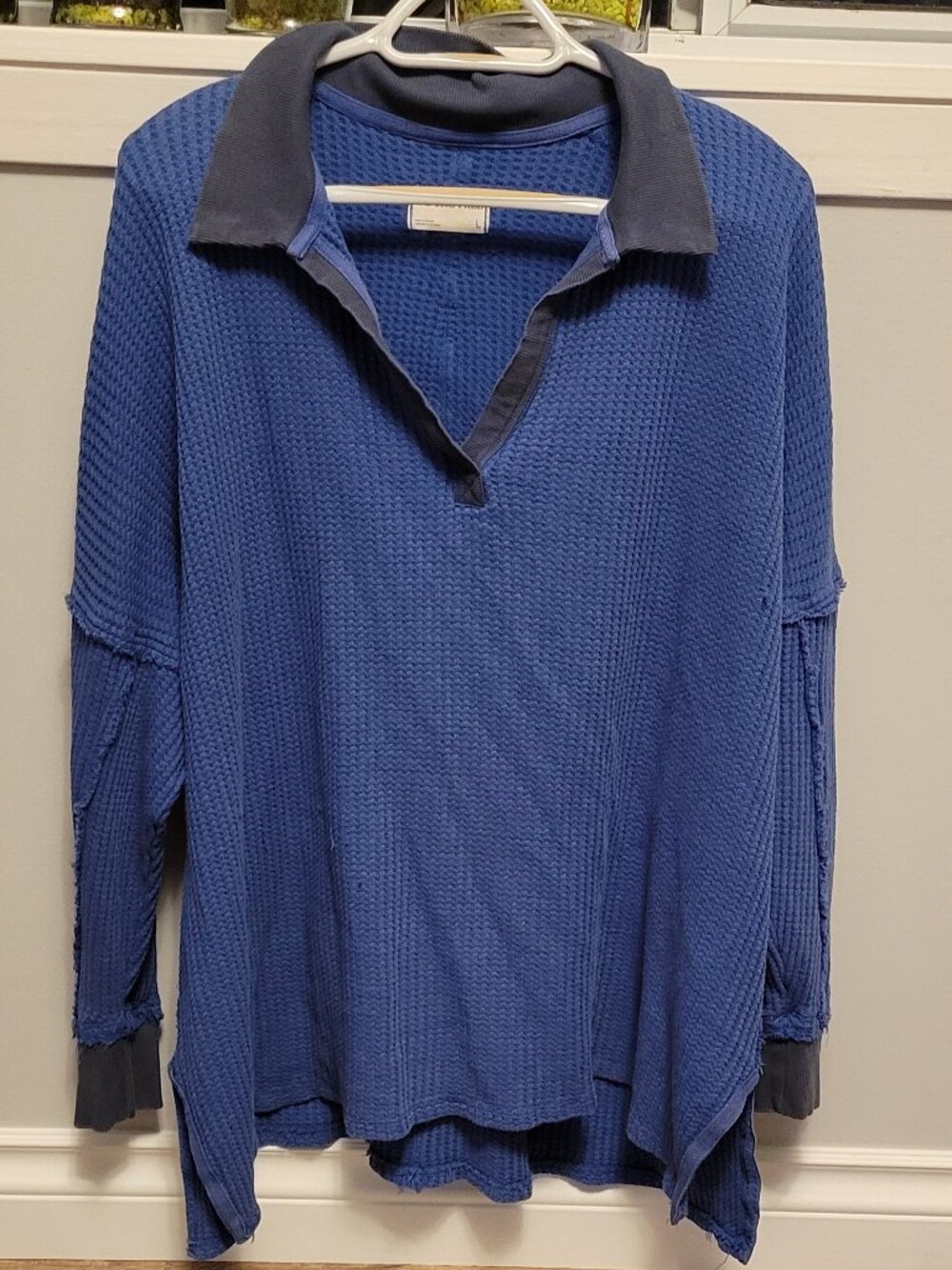 We The Free Colbalt Blue Light Weight Waffle-Knit Polo